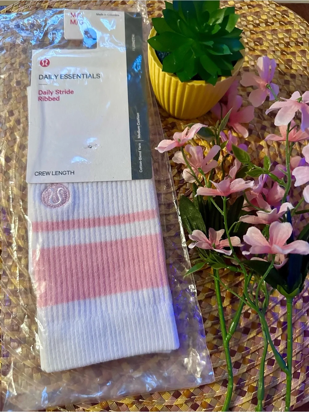 lululemon athletica Daily Essentials Ribbed Crew Socks - Pink & White Stripes